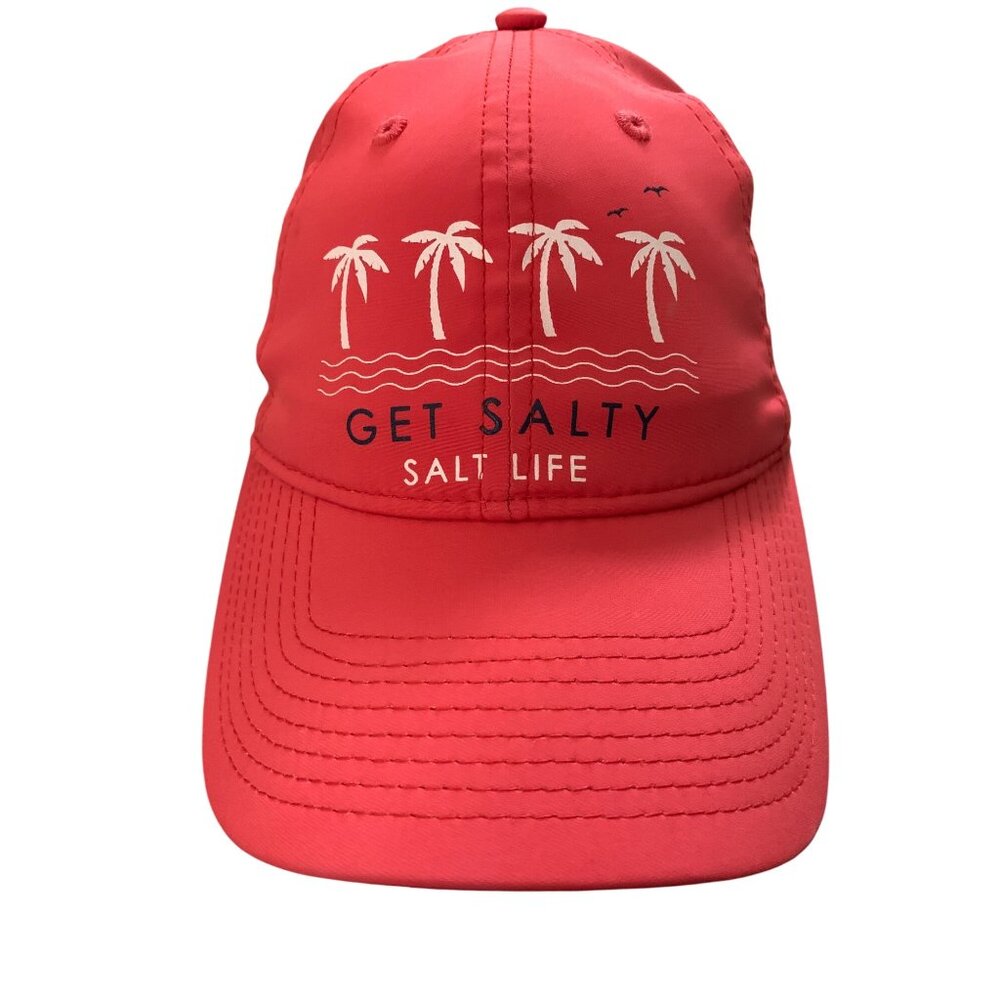 26. Salt Life Get Salty Red Adjustable Hat With Palm Tree Design For Women